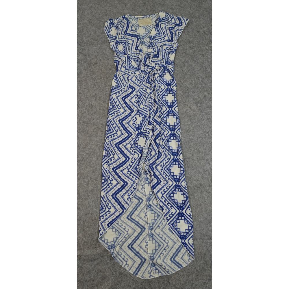 Daughters of the Revolution Dress Womens XS? Wrap Midi‎ Geometric Blue White